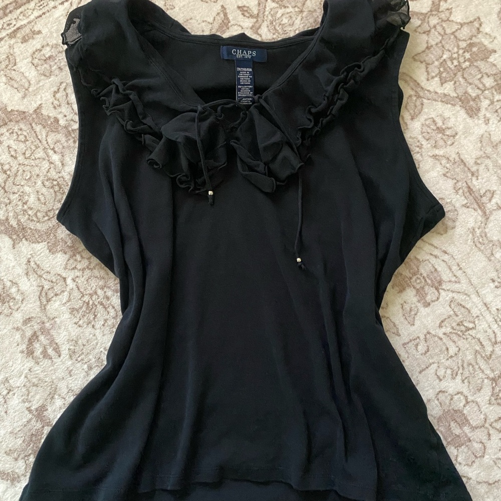 Chaps Elegant Black Ruffled Blouse